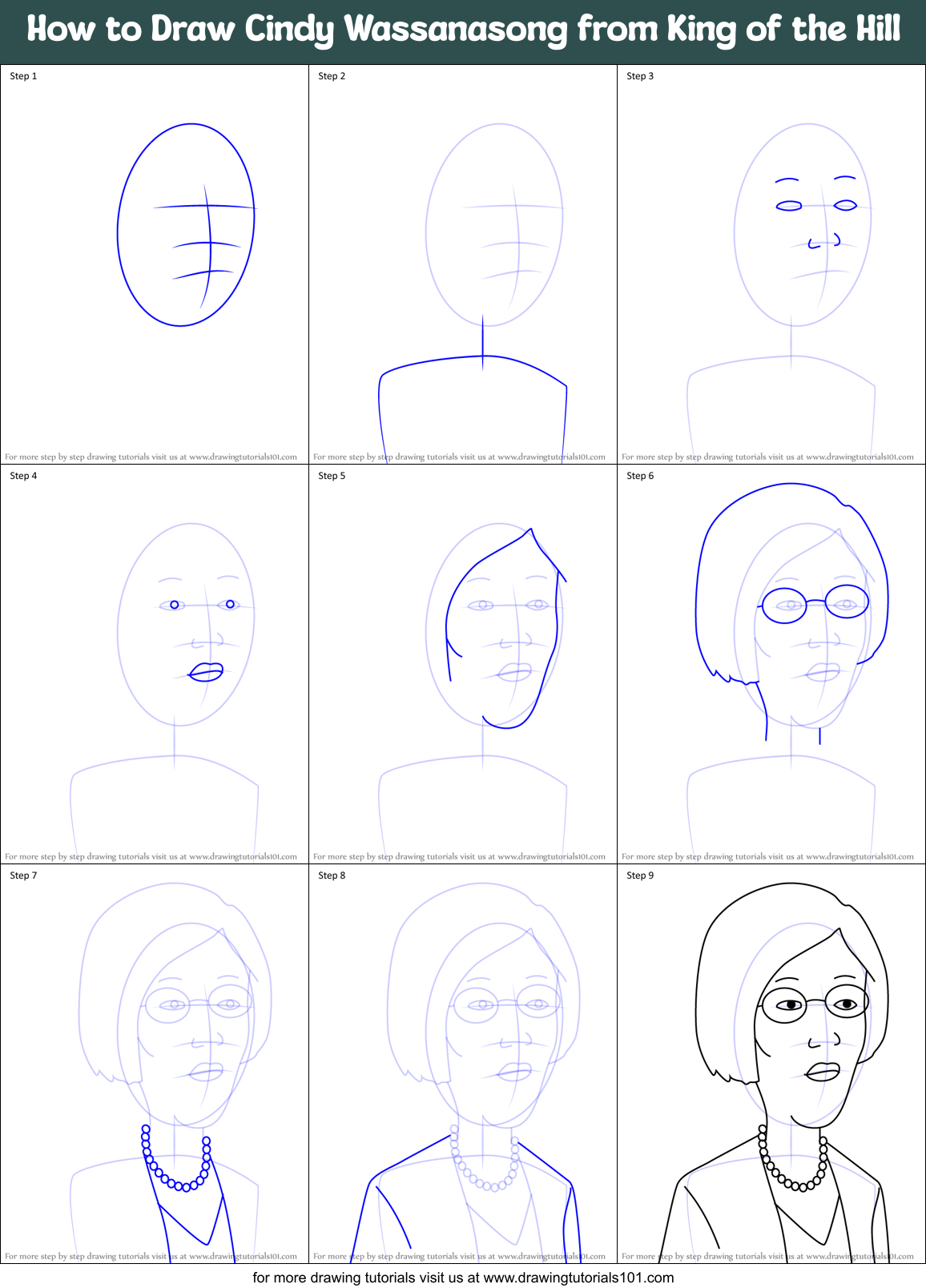How to Draw Cindy Wassanasong from King of the Hill Printable Step by Step
