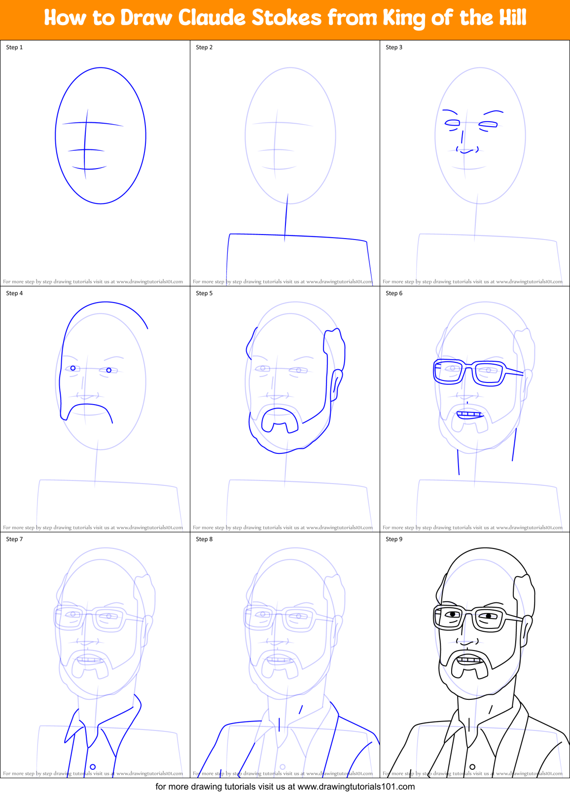 How to Draw Claude Stokes from King of the Hill Printable Step by Step