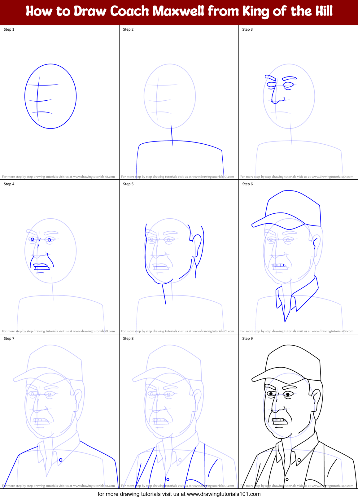How to Draw Coach Maxwell from King of the Hill Printable Step by Step