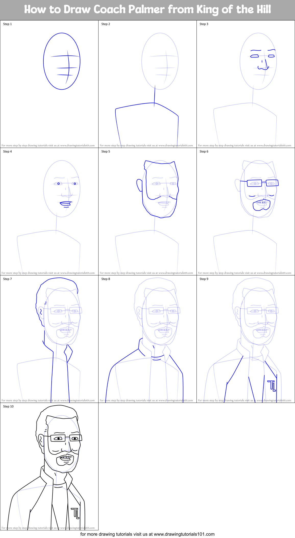 How to Draw Coach Palmer from King of the Hill Printable Step by Step