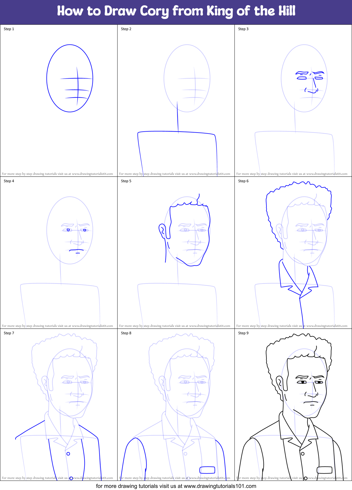 How to Draw Cory from King of the Hill Printable Step by Step
