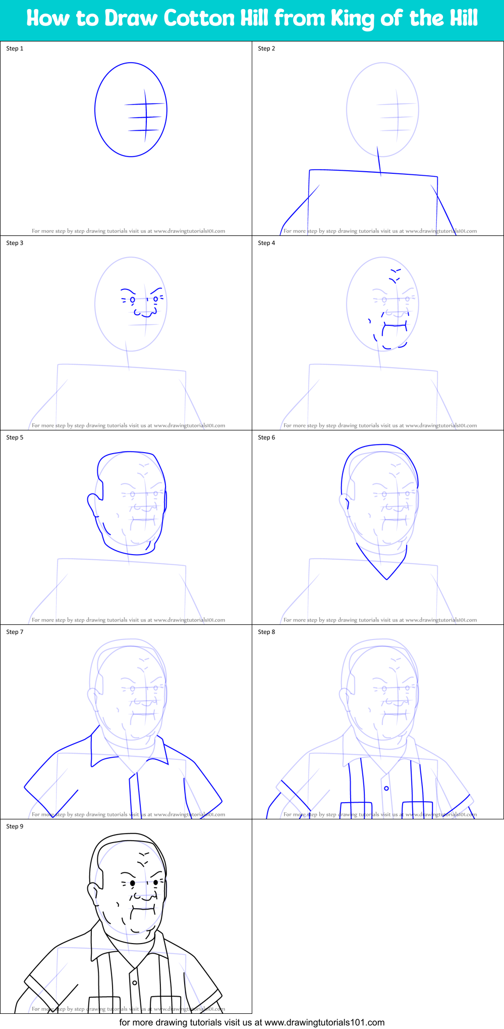 How to Draw Cotton Hill from King of the Hill Printable Step by Step