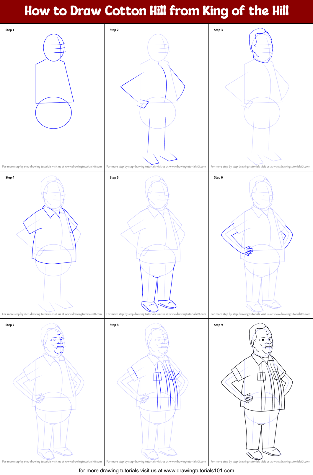 How to Draw Cotton Hill from King of the Hill Printable Step by Step