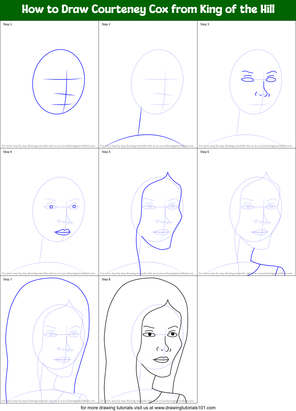 How to Draw Courteney Cox from King of the Hill Printable Step by Step