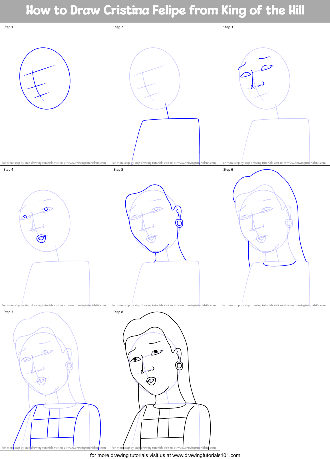 How to Draw Cristina Felipe from King of the Hill Printable Step by Step