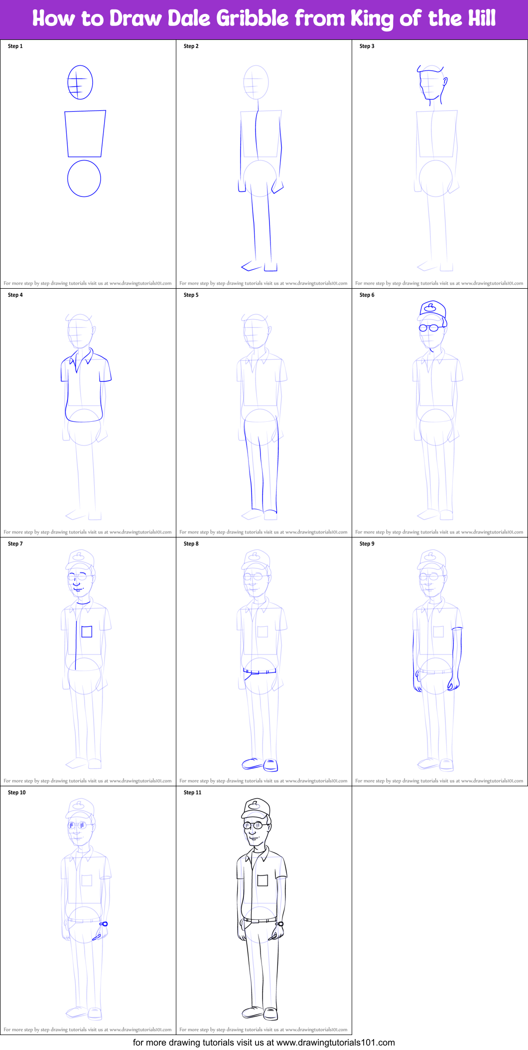 How to Draw Dale Gribble from King of the Hill Printable Step by Step
