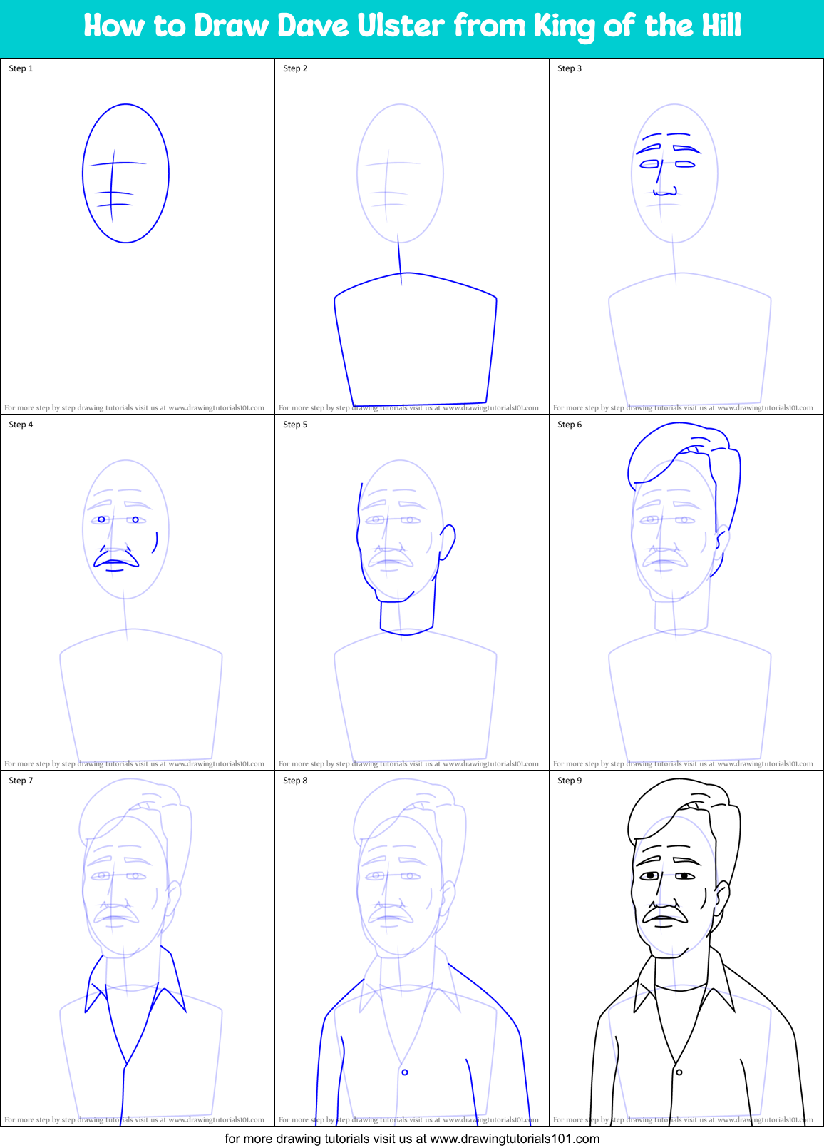 How to Draw Dave Ulster from King of the Hill Printable Step by Step