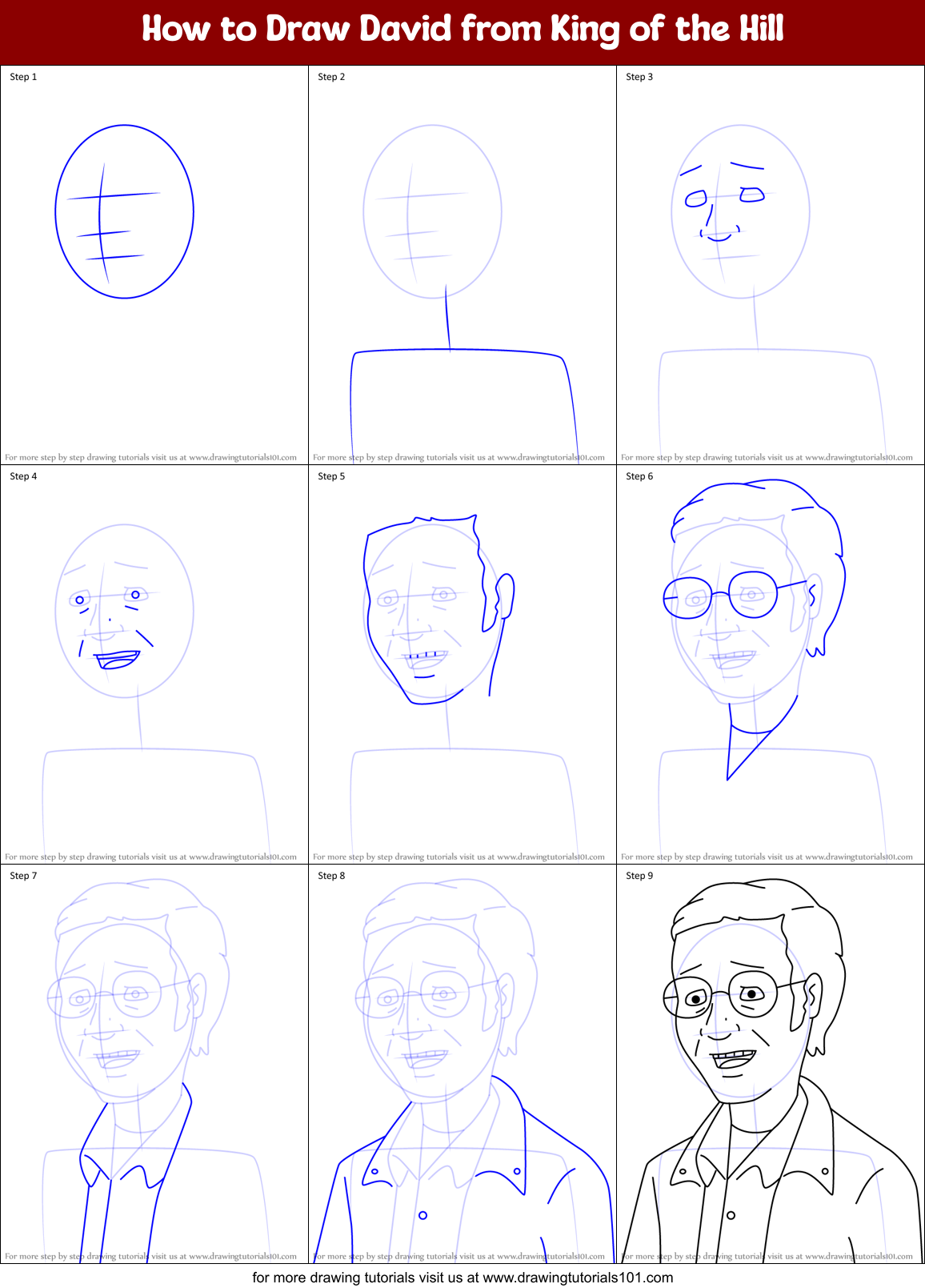 How to Draw David from King of the Hill Printable Step by Step