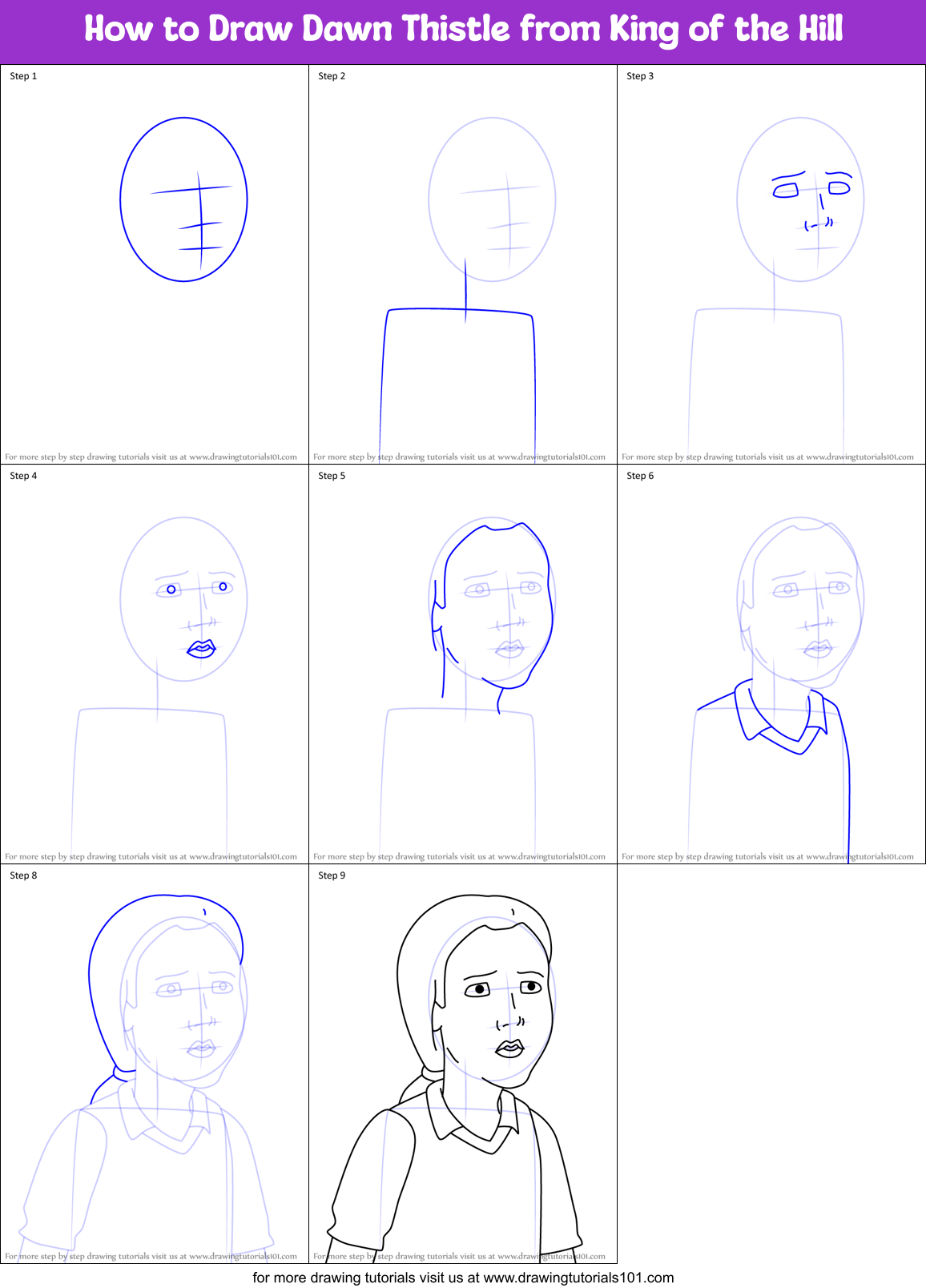 How to Draw Dawn Thistle from King of the Hill Printable Step by Step