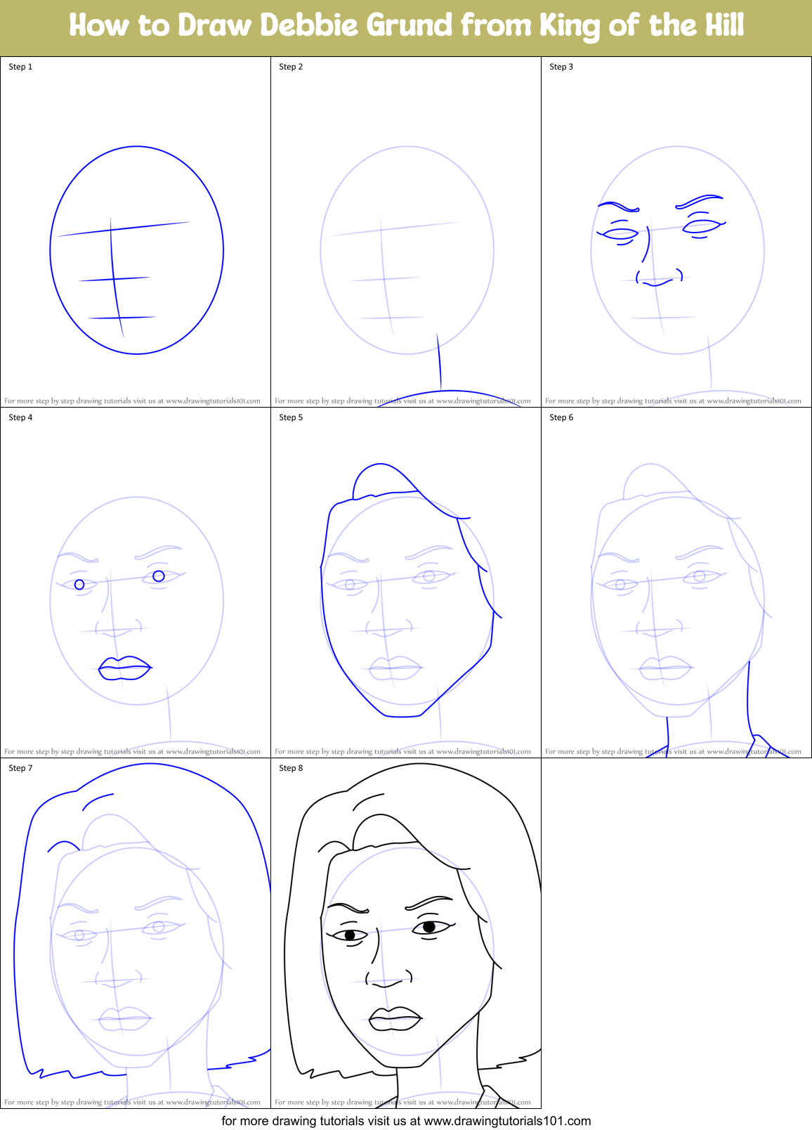 How to Draw Debbie Grund from King of the Hill Printable Step by Step