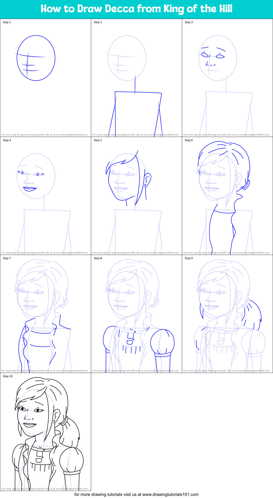 How to Draw Decca from King of the Hill Printable Step by Step