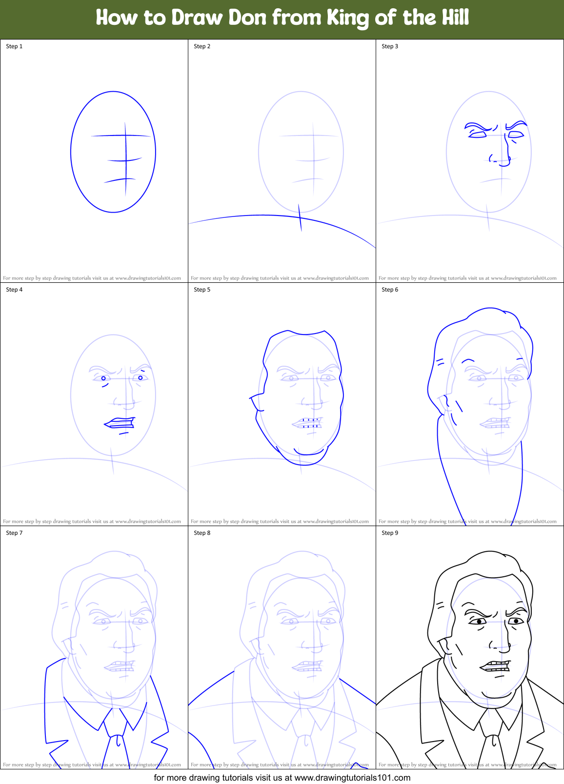 How to Draw Don from King of the Hill Printable Step by Step