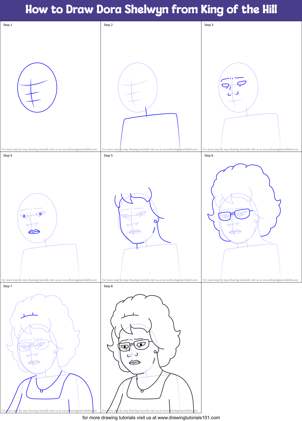 How to Draw Dora Shelwyn from King of the Hill Printable Step by Step
