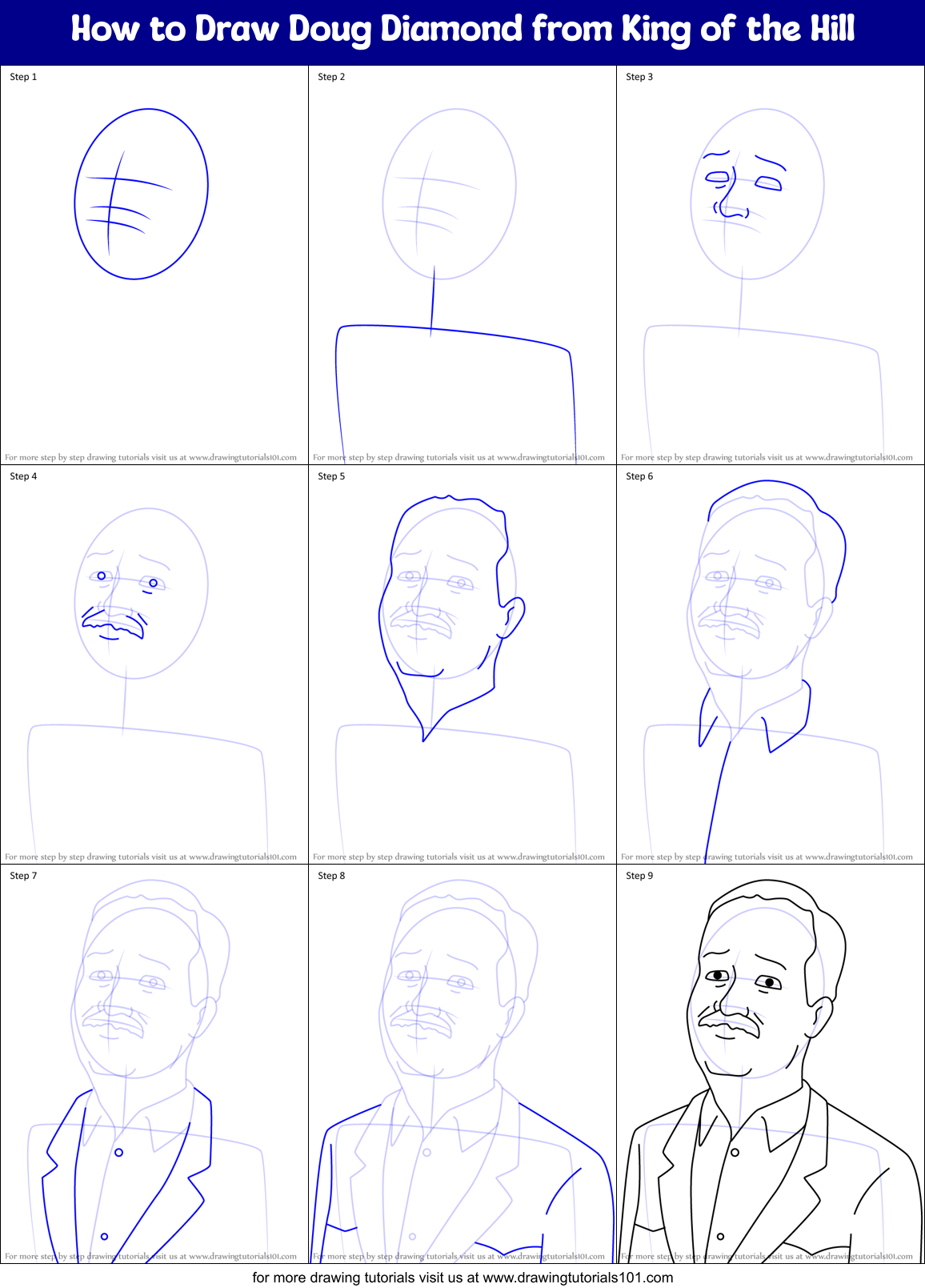 How to Draw Doug Diamond from King of the Hill Printable Step by Step