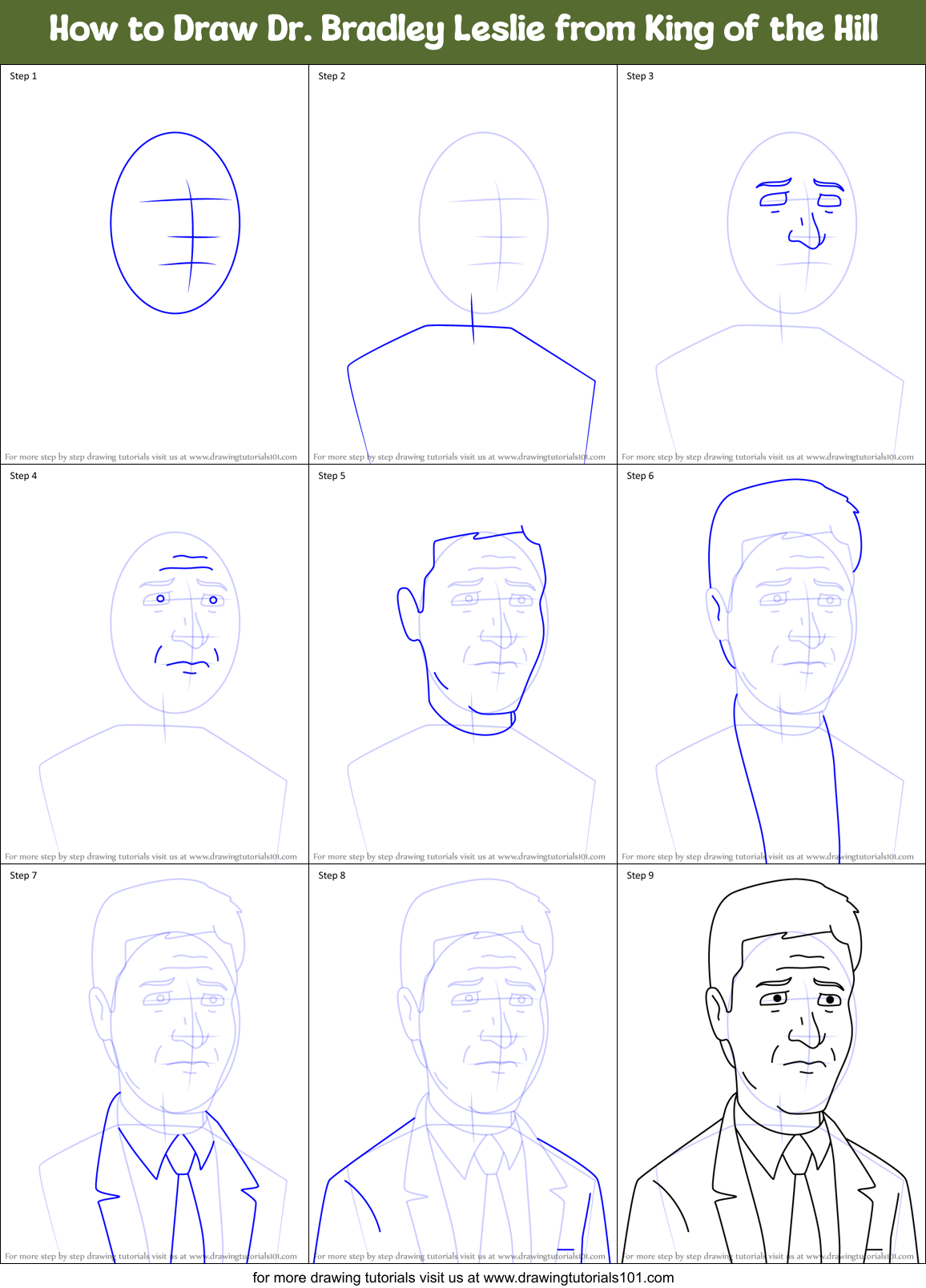 How to Draw Dr. Bradley Leslie from King of the Hill Printable Step by Step