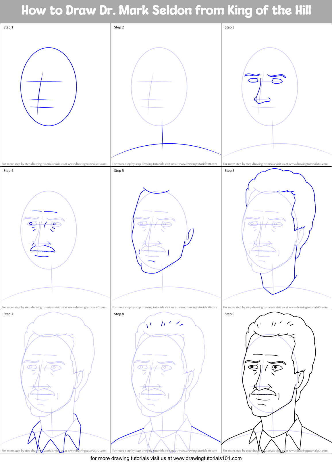 How to Draw Dr. Mark Seldon from King of the Hill Printable Step by Step