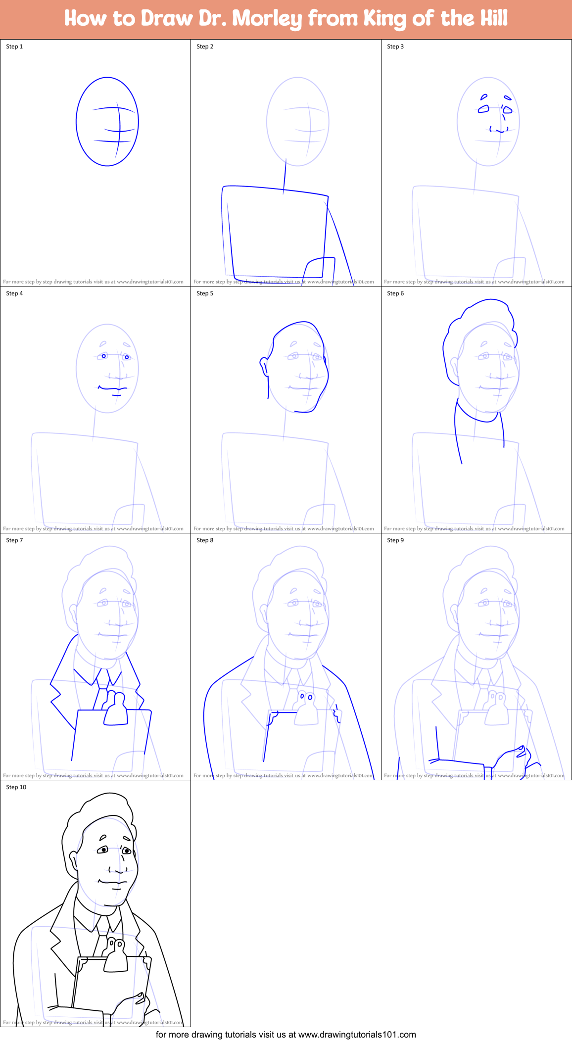 How to Draw Dr. Morley from King of the Hill Printable Step by Step
