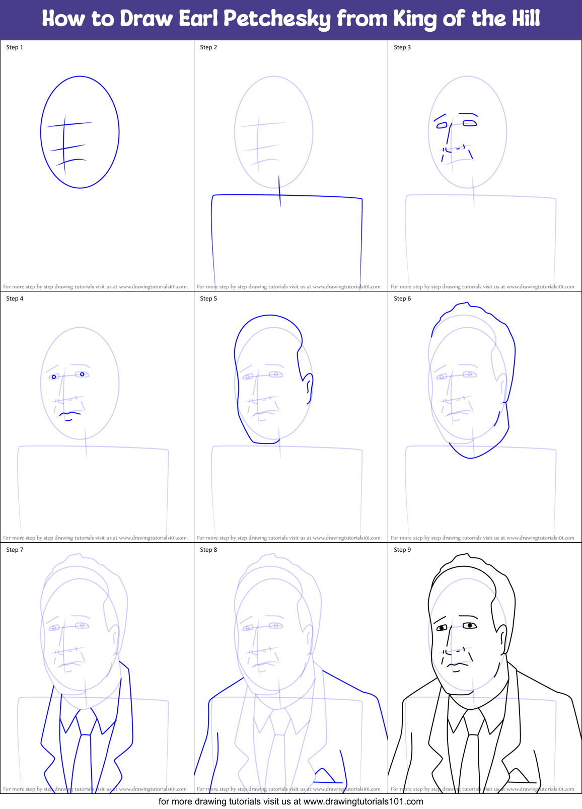 How to Draw Earl Petchesky from King of the Hill Printable Step by Step