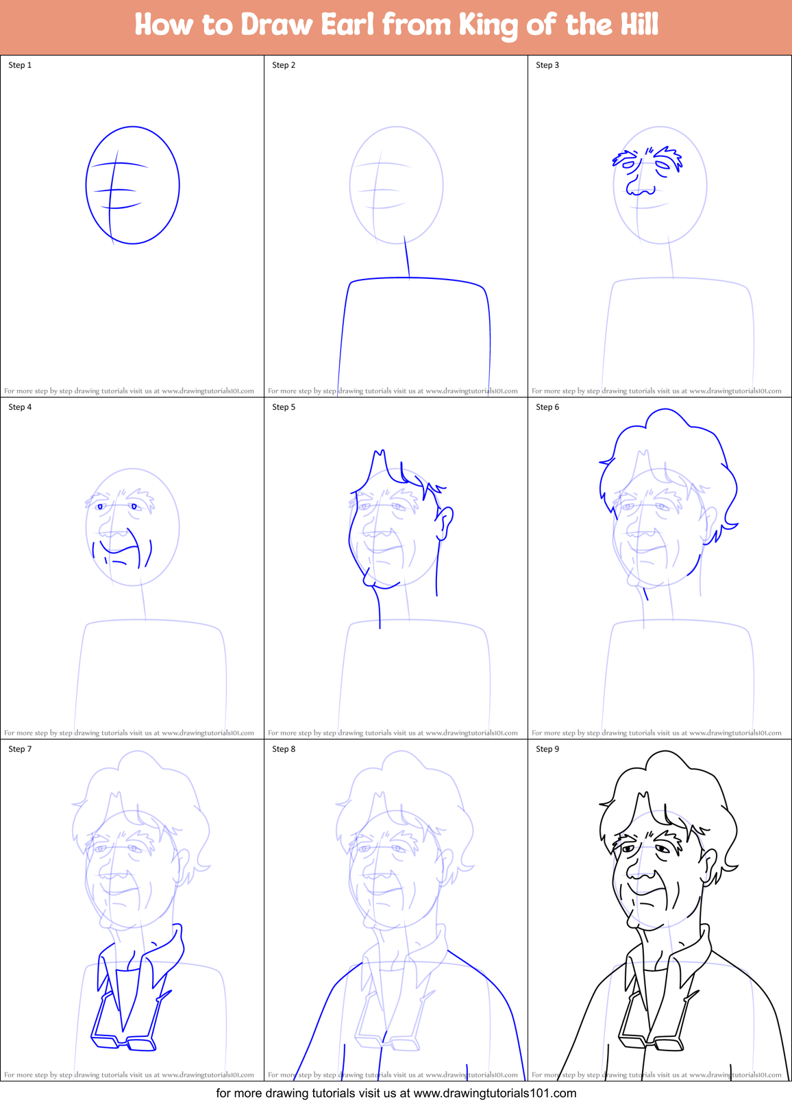 How to Draw Earl from King of the Hill Printable Step by Step