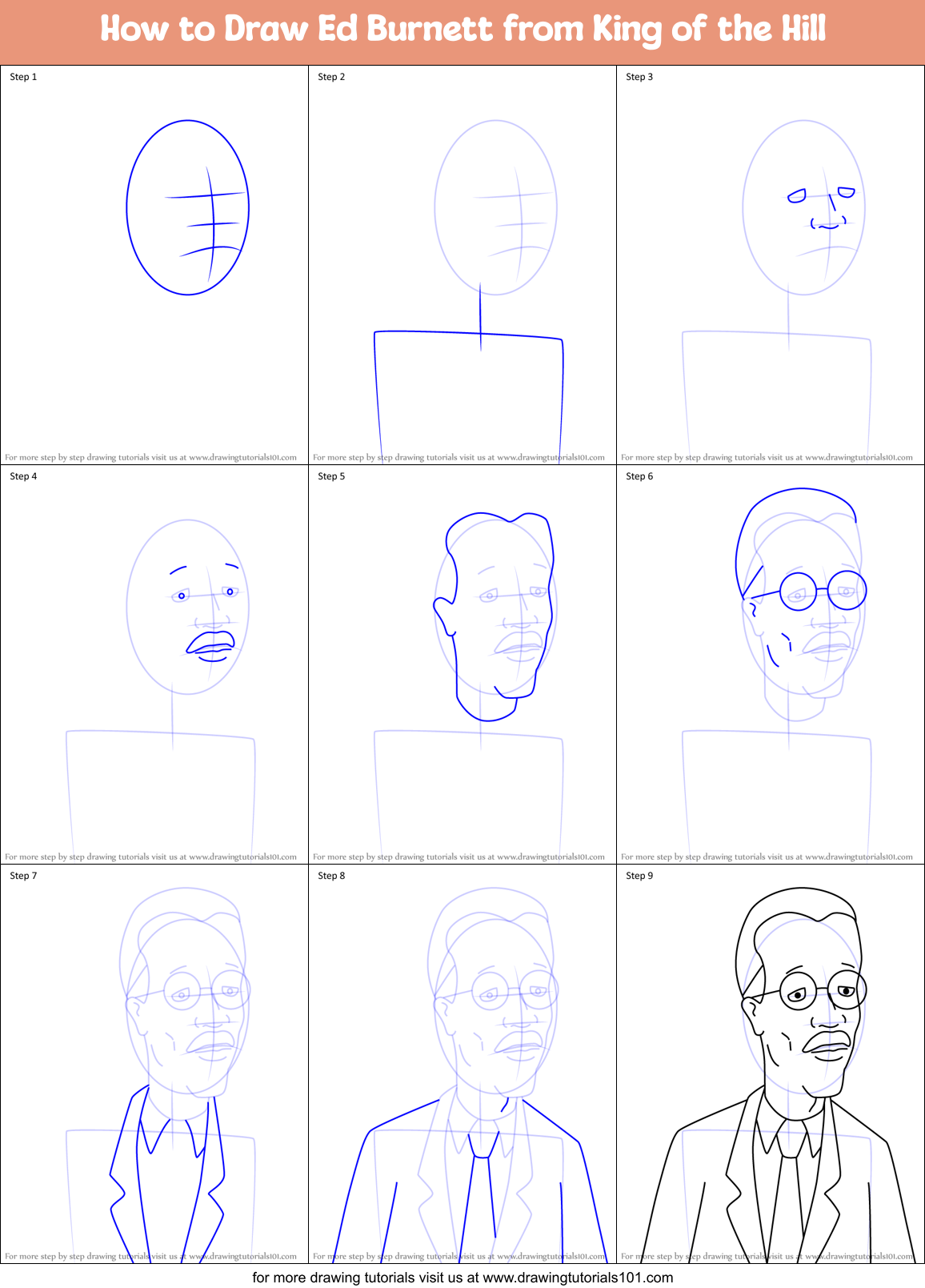 How to Draw Ed Burnett from King of the Hill Printable Step by Step