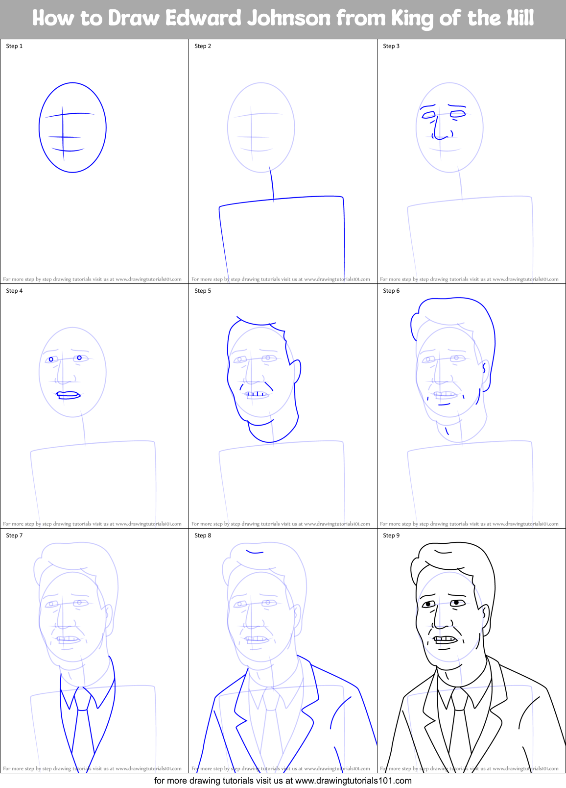 How to Draw Edward Johnson from King of the Hill Printable Step by Step