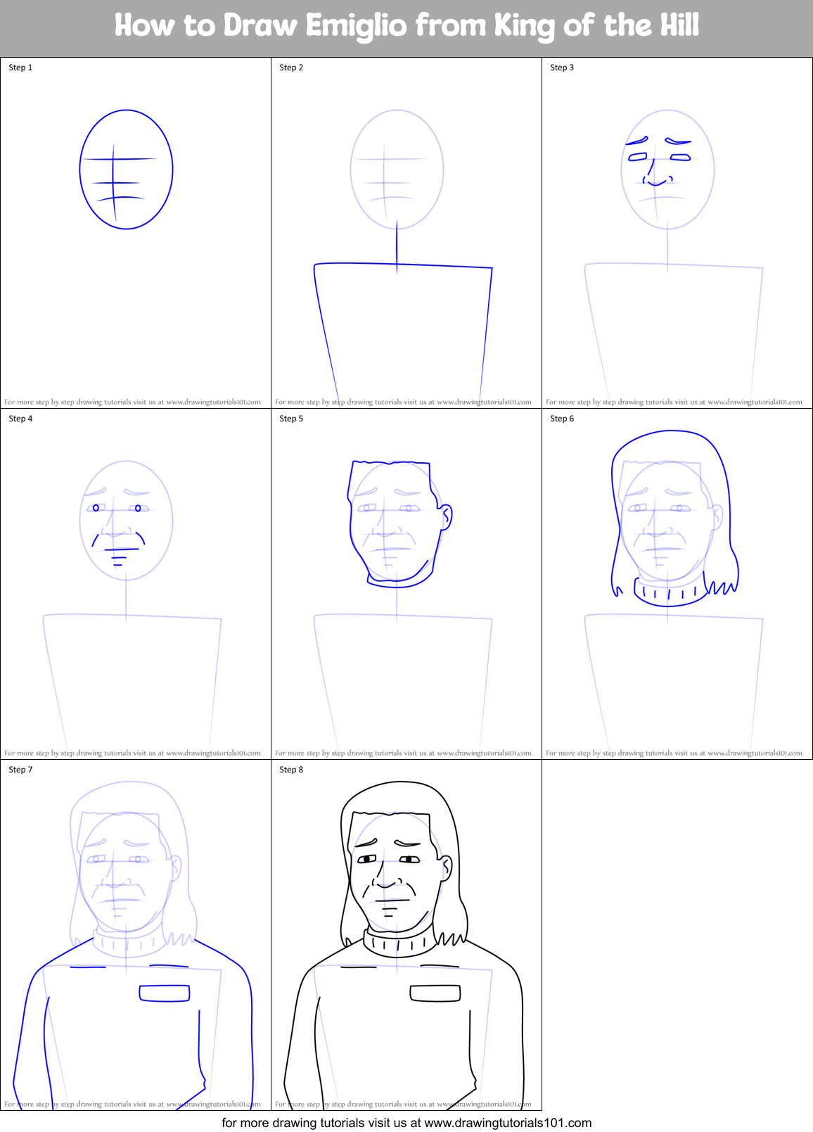 How to Draw Emiglio from King of the Hill Printable Step by Step