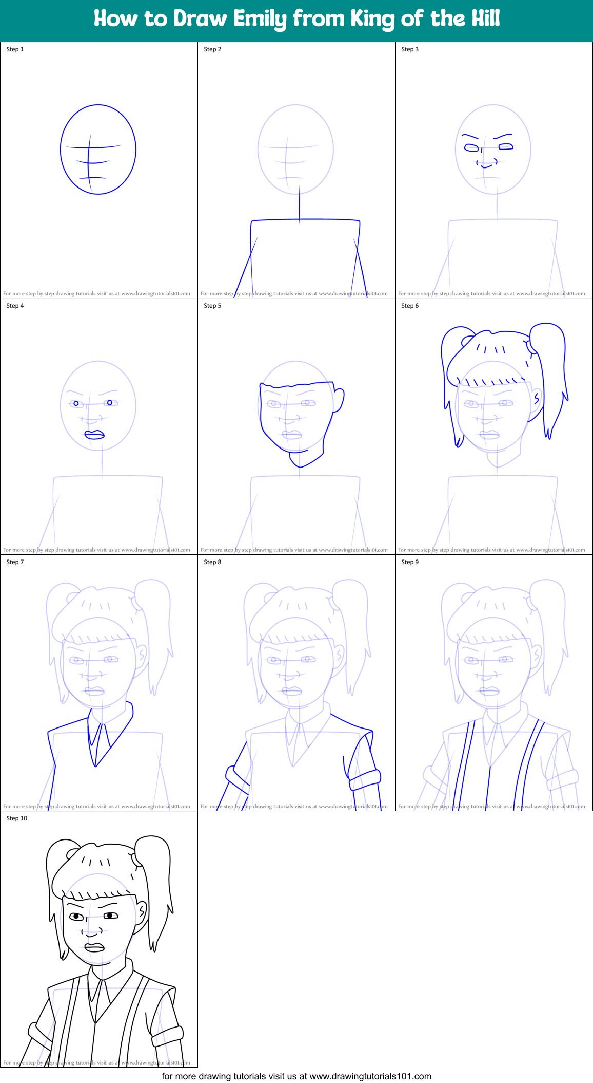 How to Draw Emily from King of the Hill Printable Step by Step