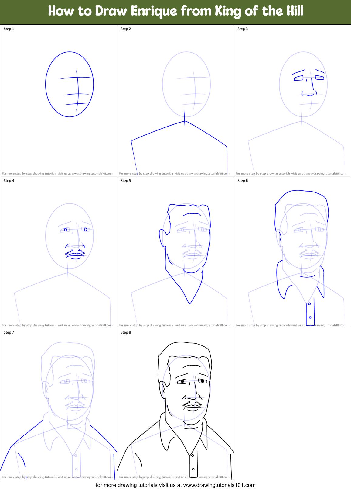 How to Draw Enrique from King of the Hill Printable Step by Step