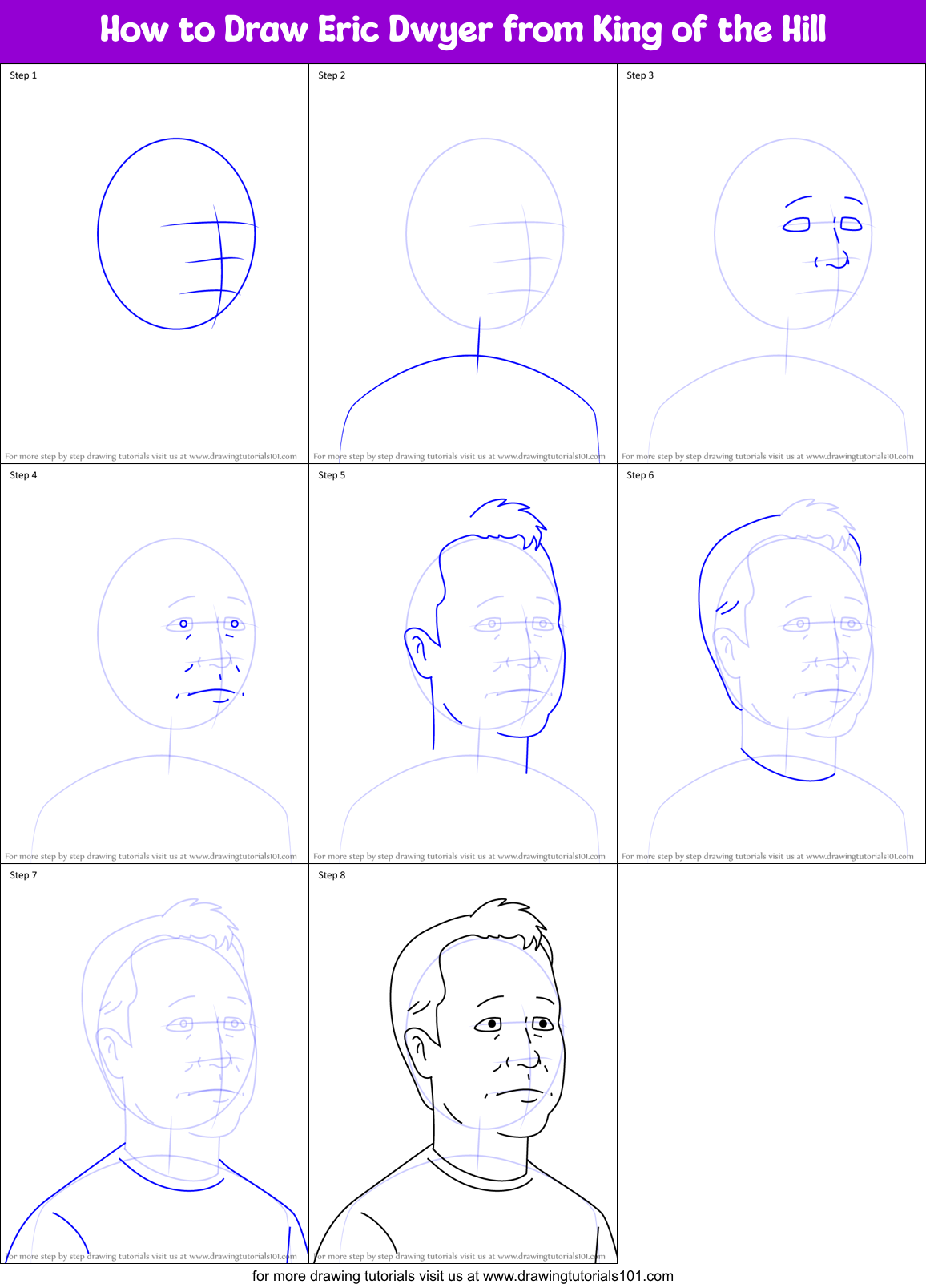 How to Draw Eric Dwyer from King of the Hill Printable Step by Step