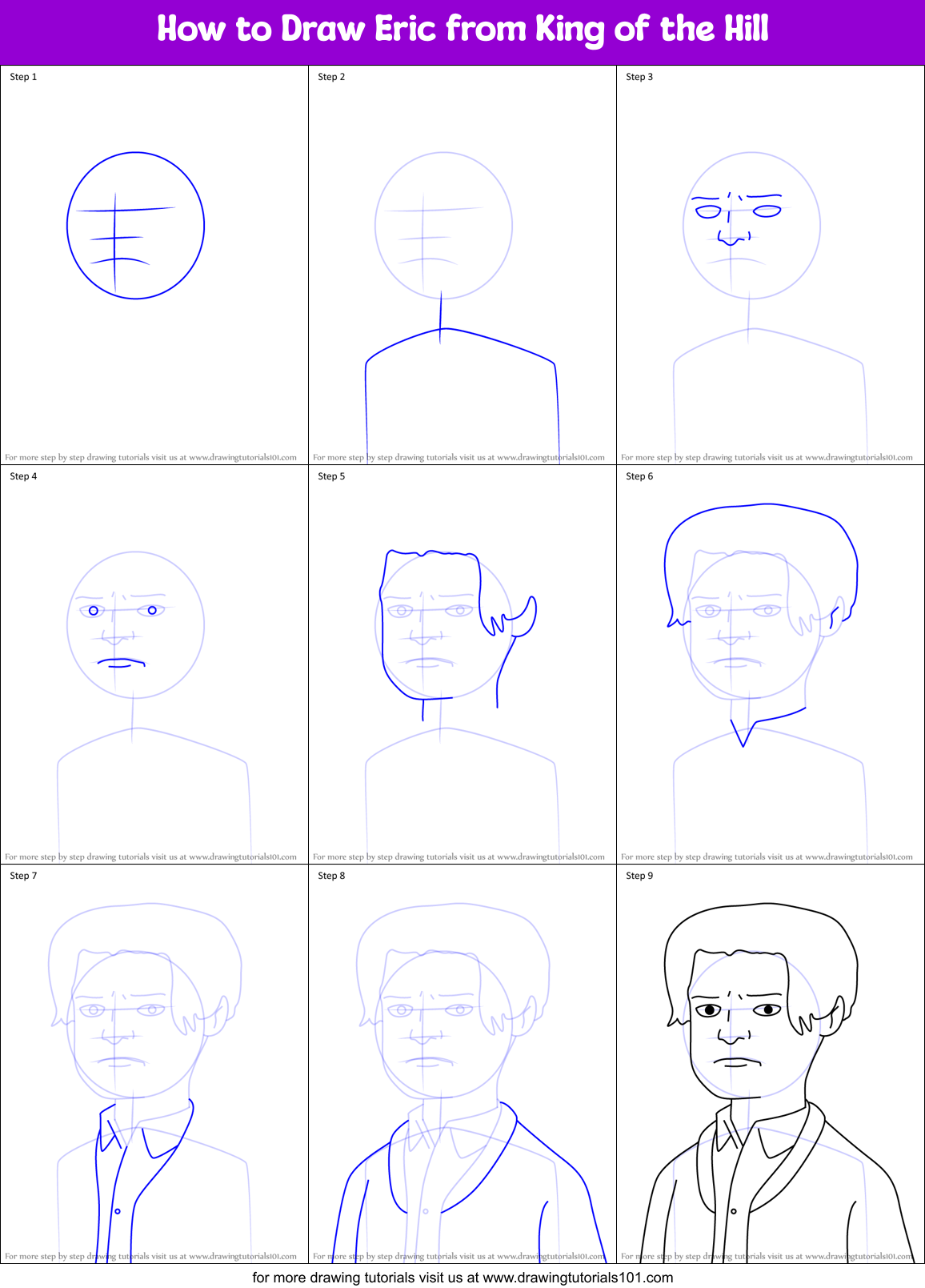 How to Draw Eric from King of the Hill Printable Step by Step