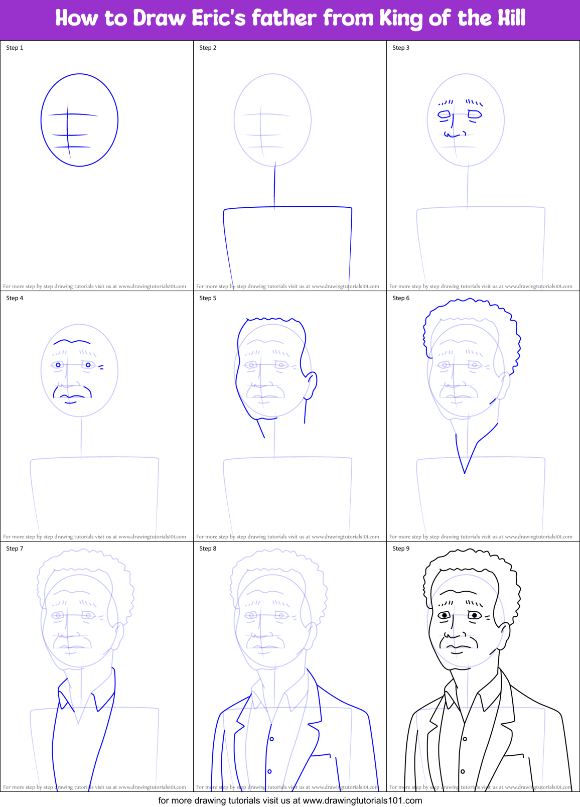 How to Draw Eric's father from King of the Hill Printable Step by Step