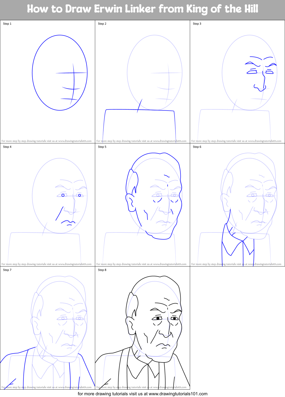 How to Draw Erwin Linker from King of the Hill Printable Step by Step