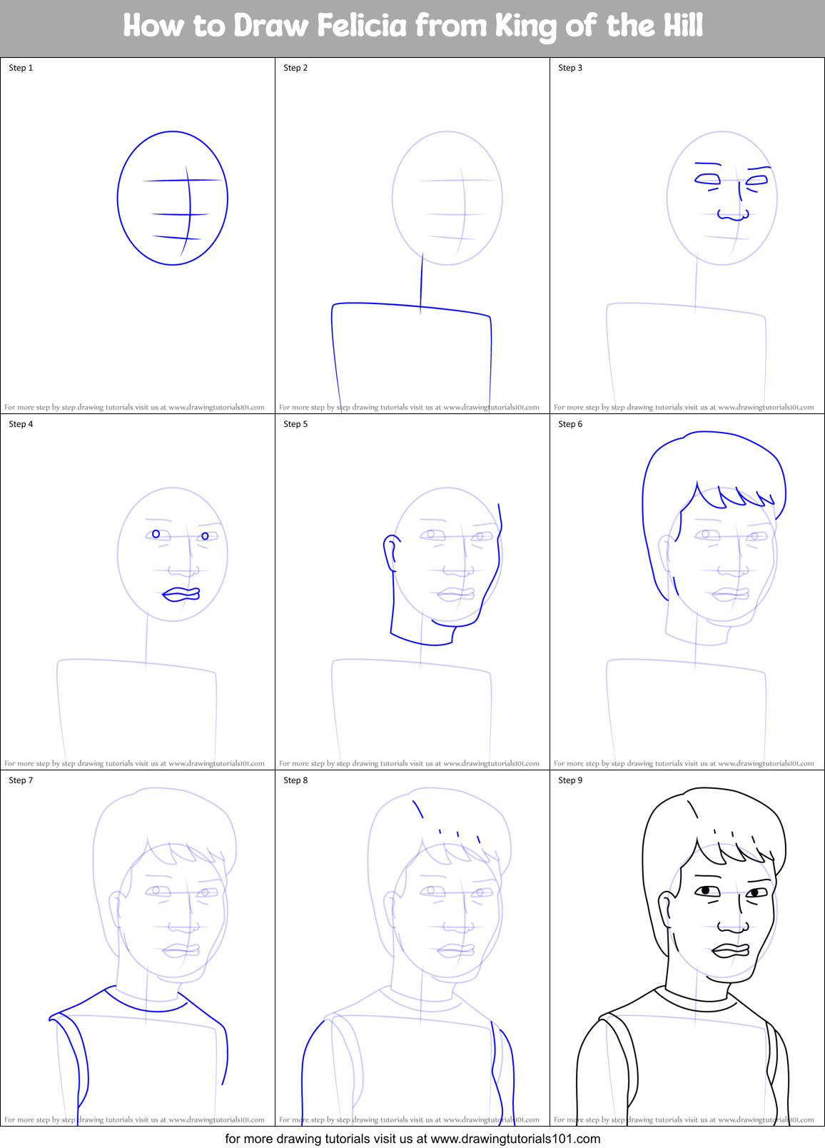 How to Draw Felicia from King of the Hill Printable Step by Step