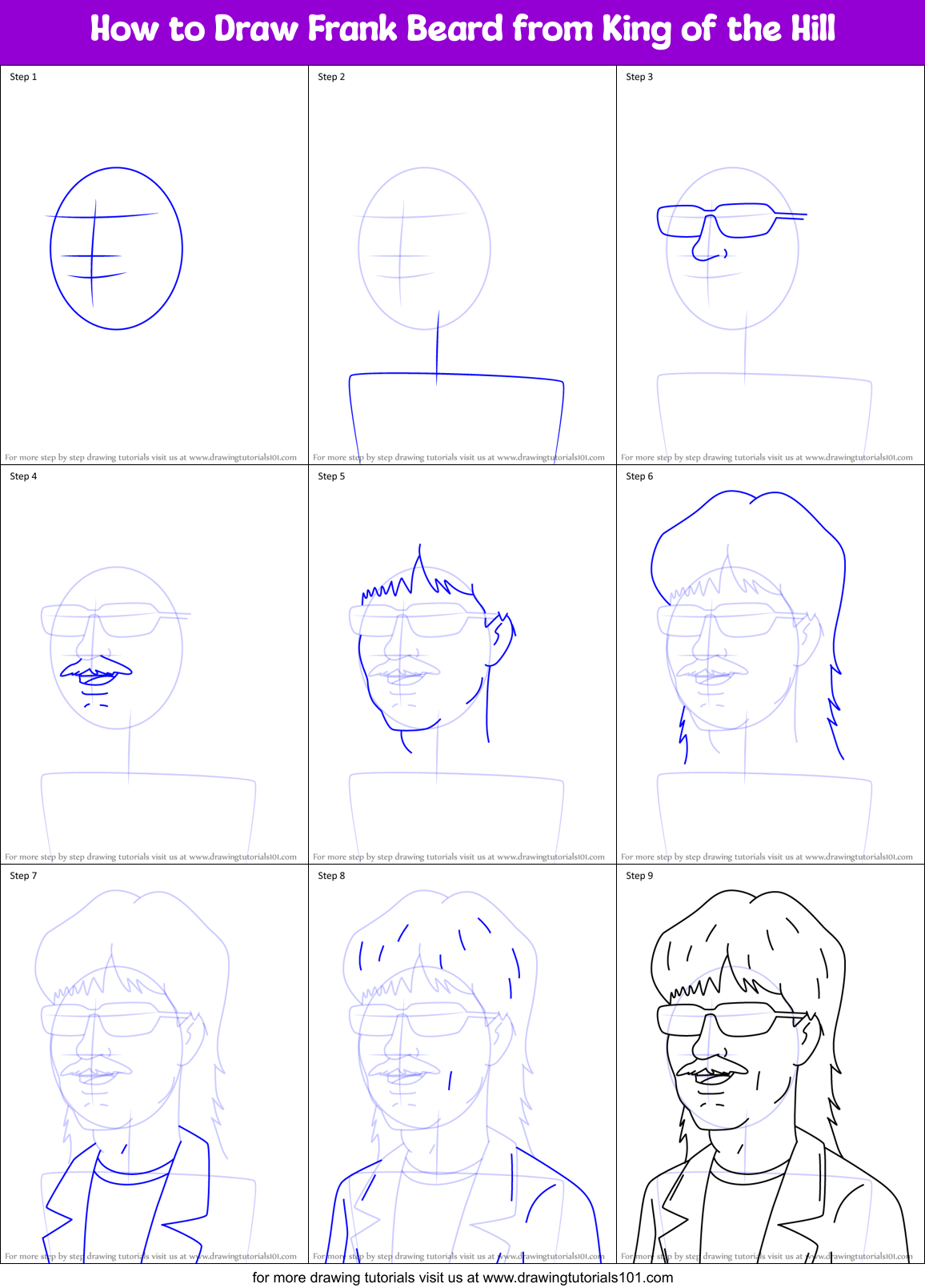 How to Draw Frank Beard from King of the Hill Printable Step by Step