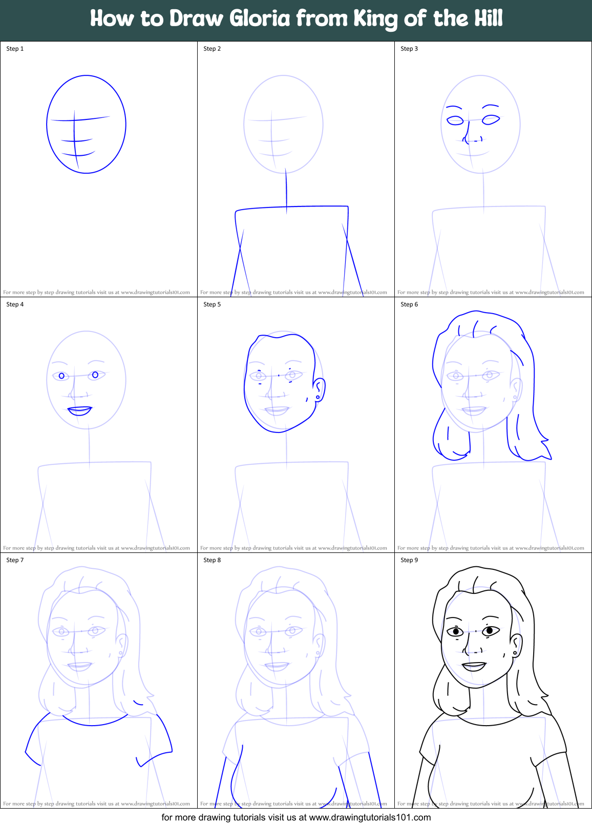 How to Draw Gloria from King of the Hill Printable Step by Step