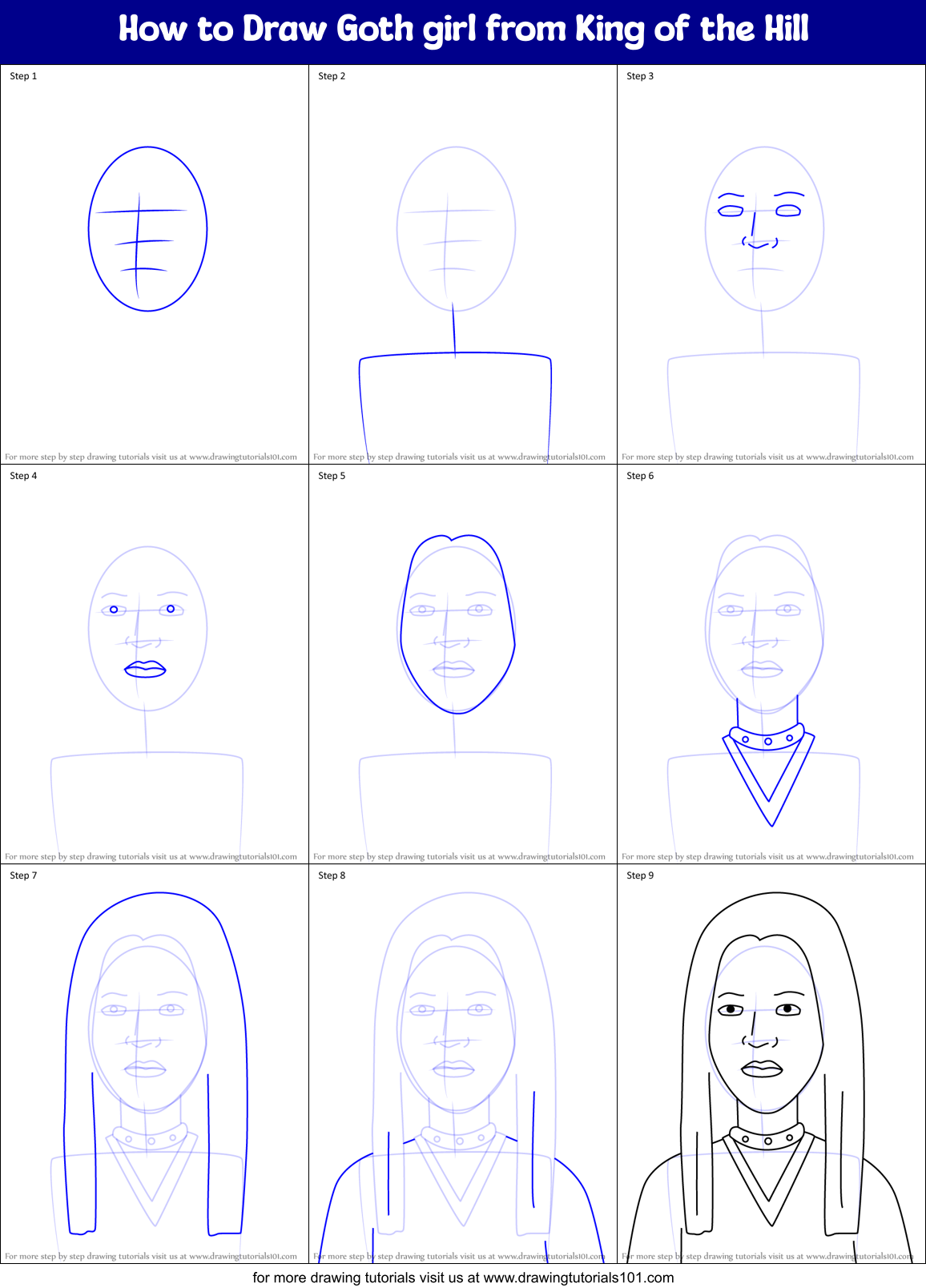 How to Draw Goth girl from King of the Hill Printable Step by Step