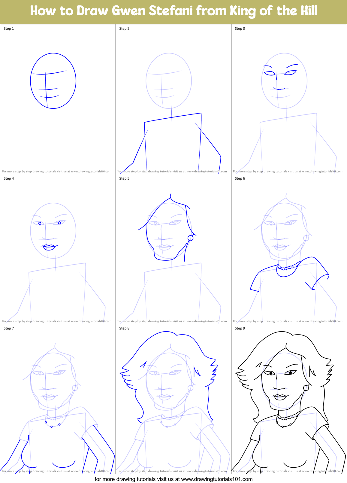 How to Draw Gwen Stefani from King of the Hill Printable Step by Step