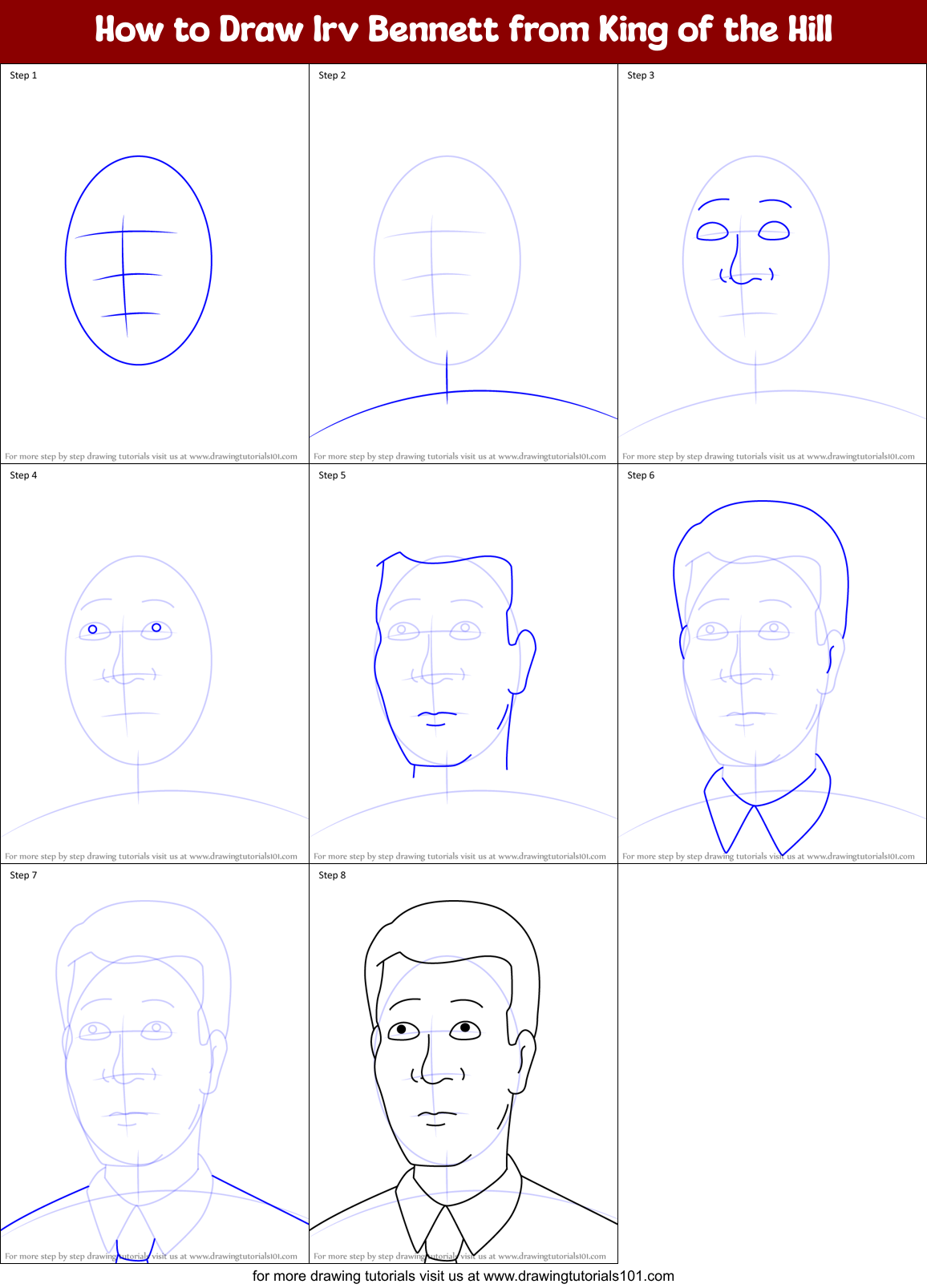 How to Draw Irv Bennett from King of the Hill Printable Step by Step