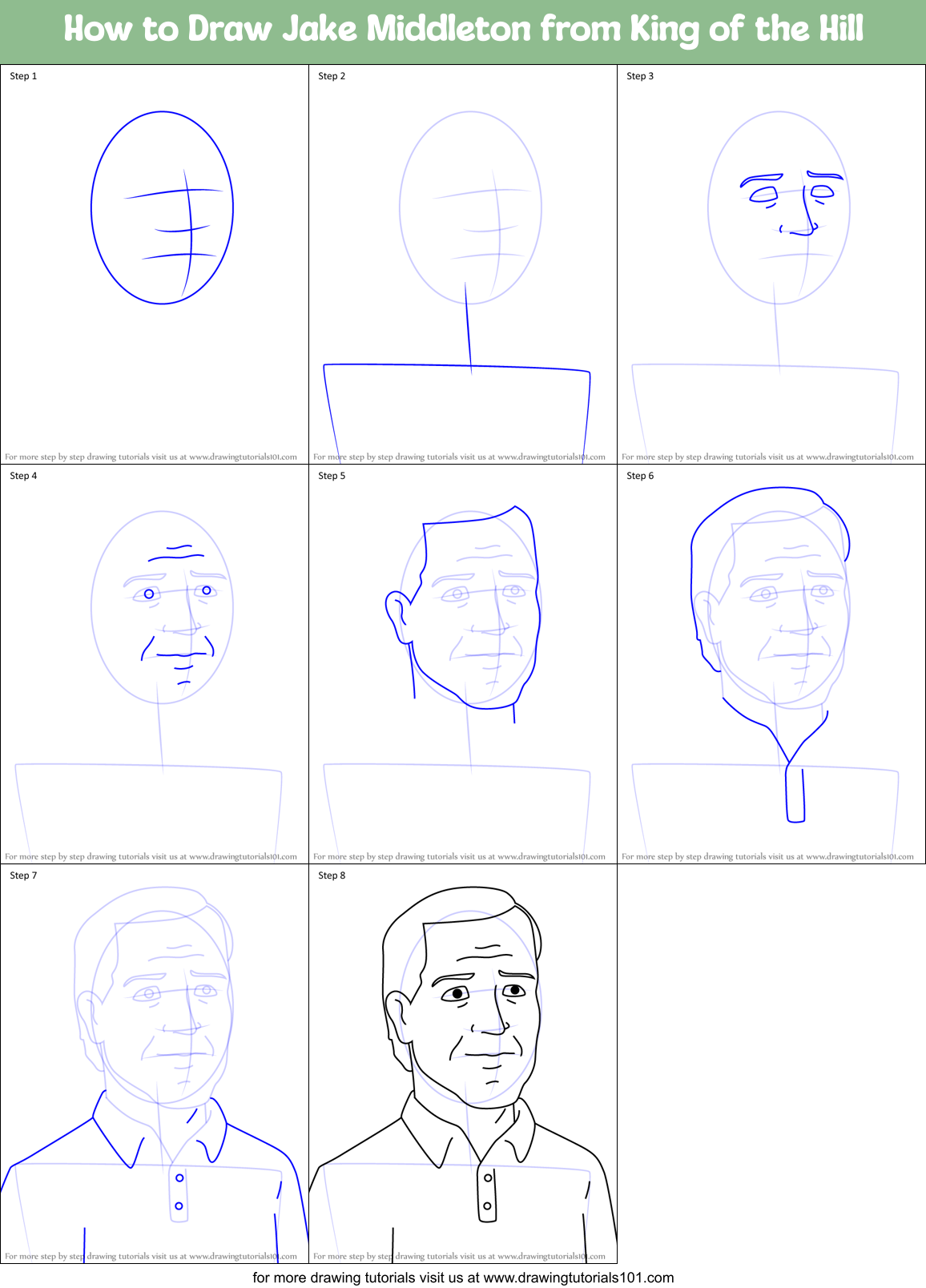 How to Draw Jake Middleton from King of the Hill Printable Step by Step