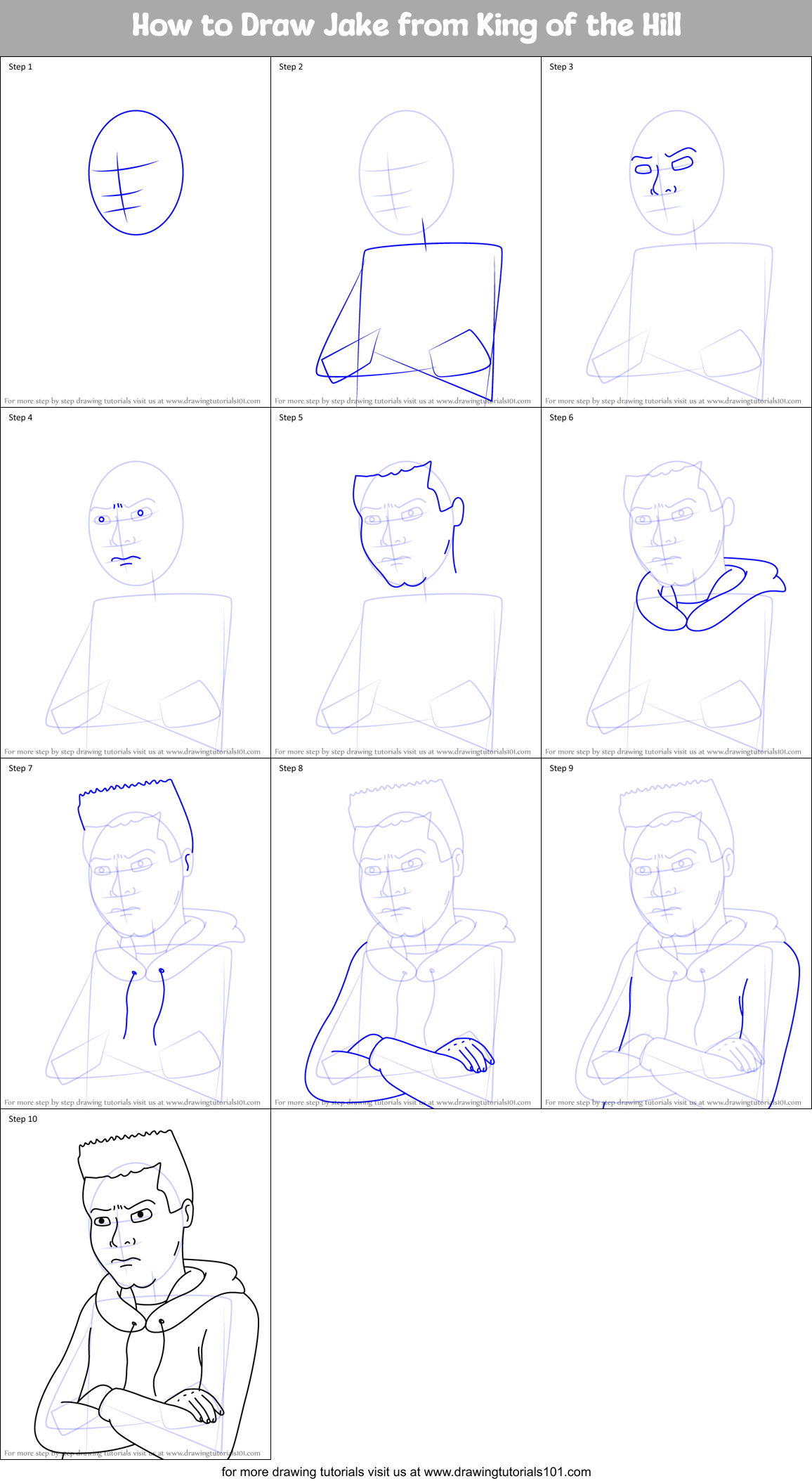 How to Draw Jake from King of the Hill Printable Step by Step