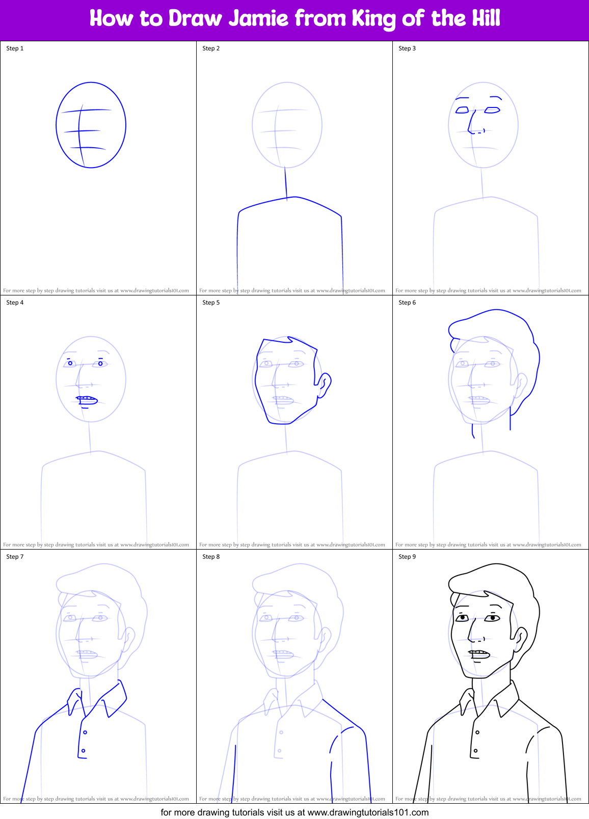 How to Draw Jamie from King of the Hill Printable Step by Step