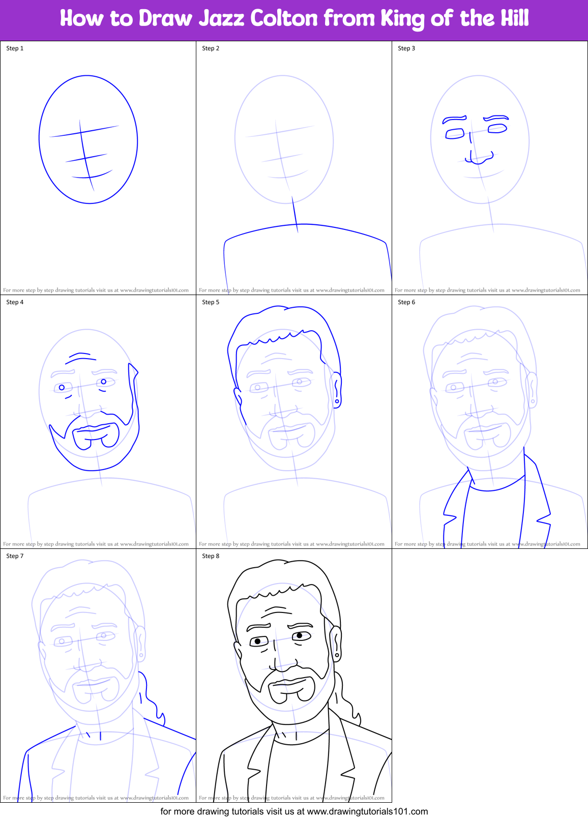 How to Draw Jazz Colton from King of the Hill Printable Step by Step