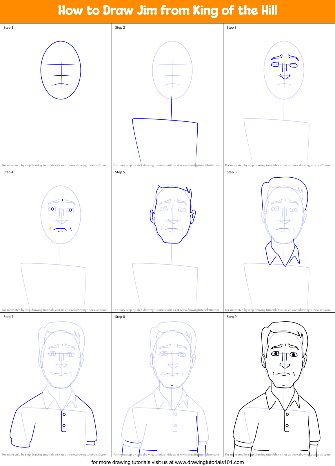How to Draw Jim from King of the Hill Printable Step by Step