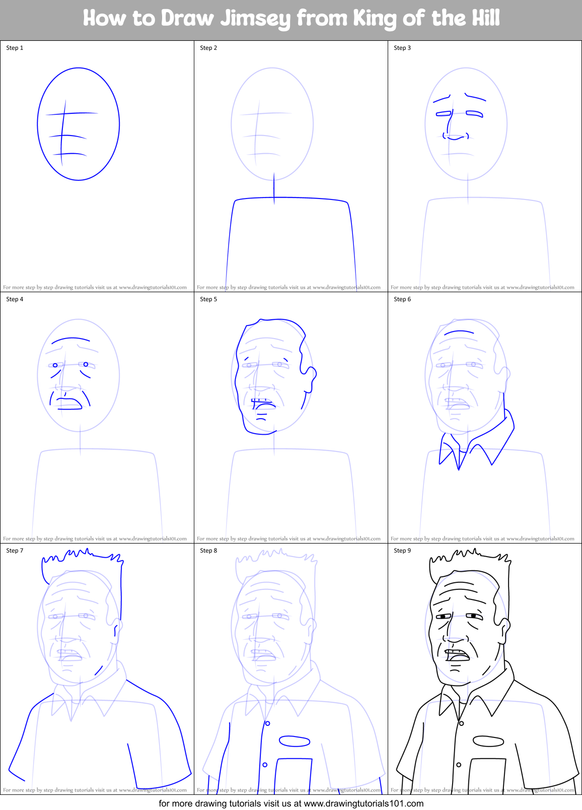 How to Draw Jimsey from King of the Hill Printable Step by Step