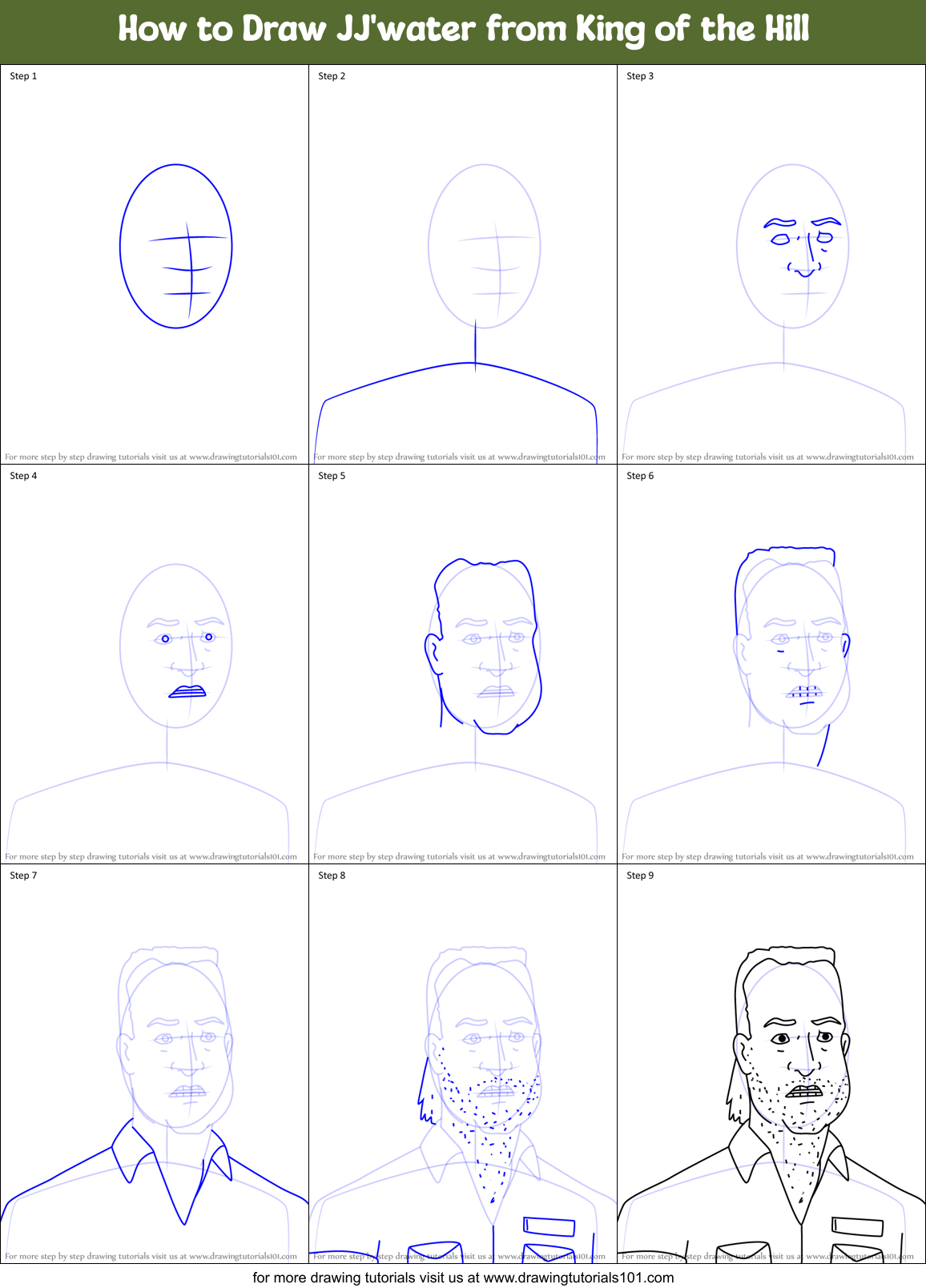 How to Draw JJ'water from King of the Hill Printable Step by Step
