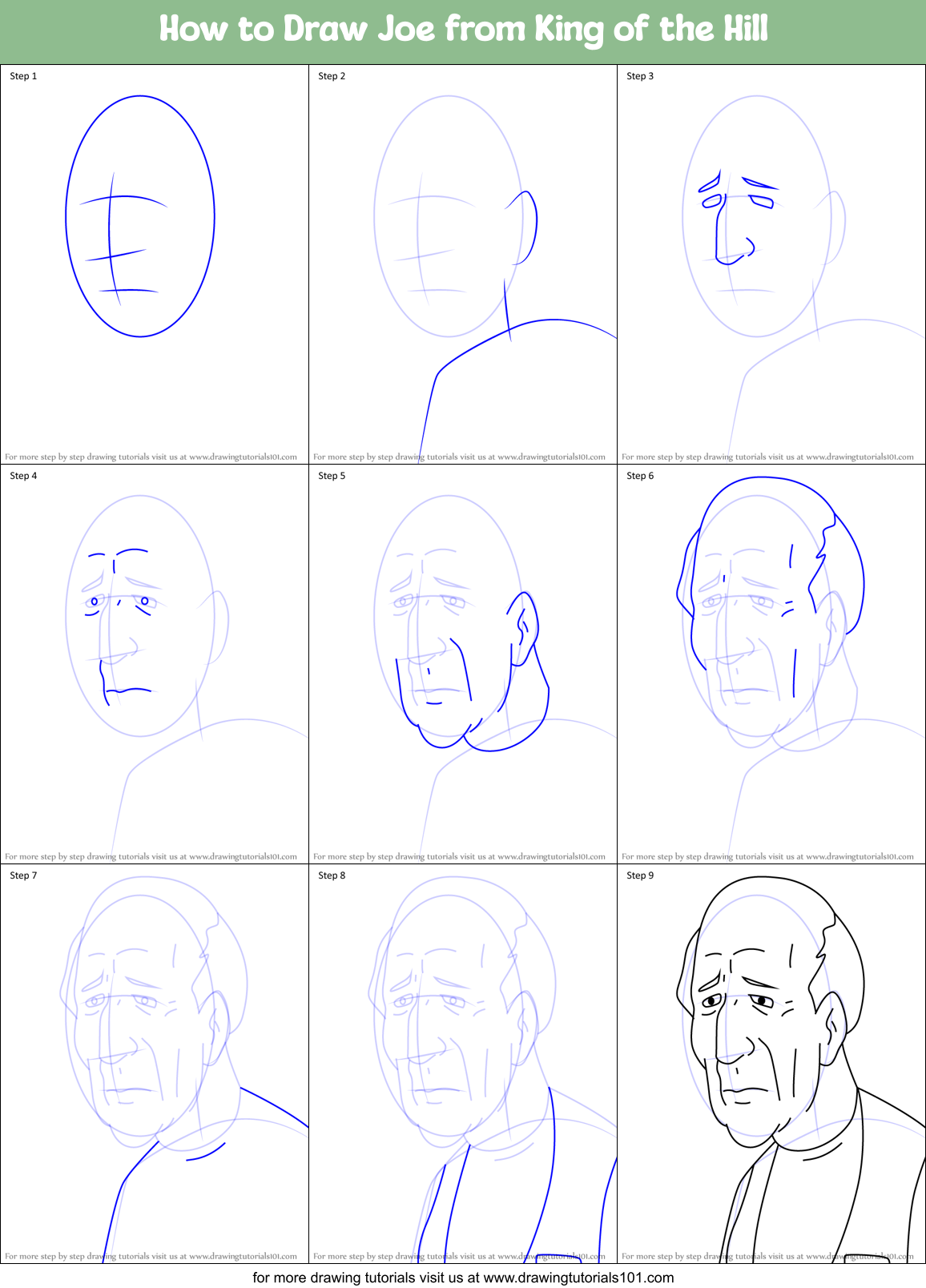 How to Draw Joe from King of the Hill Printable Step by Step