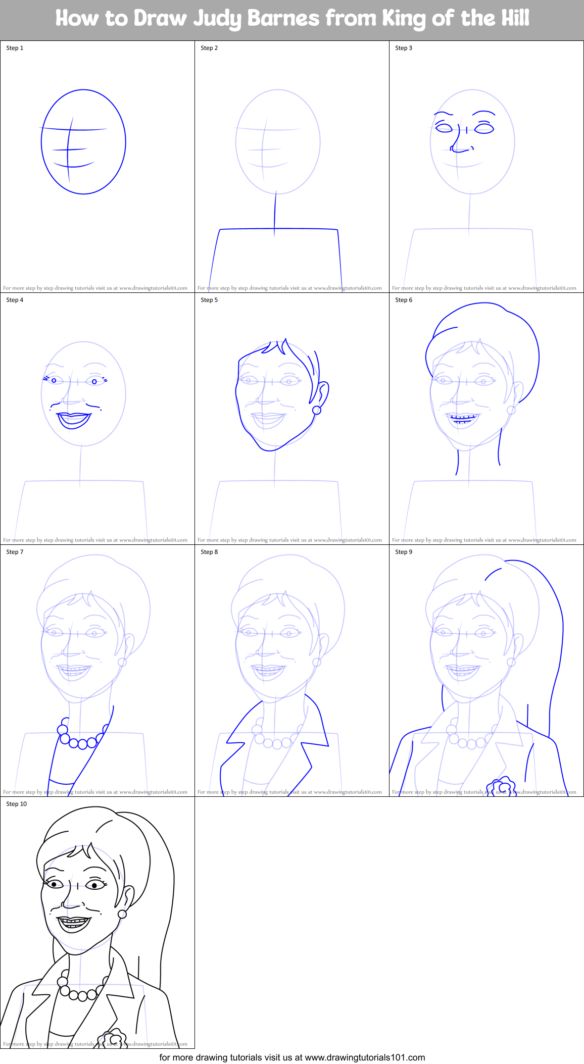 How to Draw Judy Barnes from King of the Hill Printable Step by Step