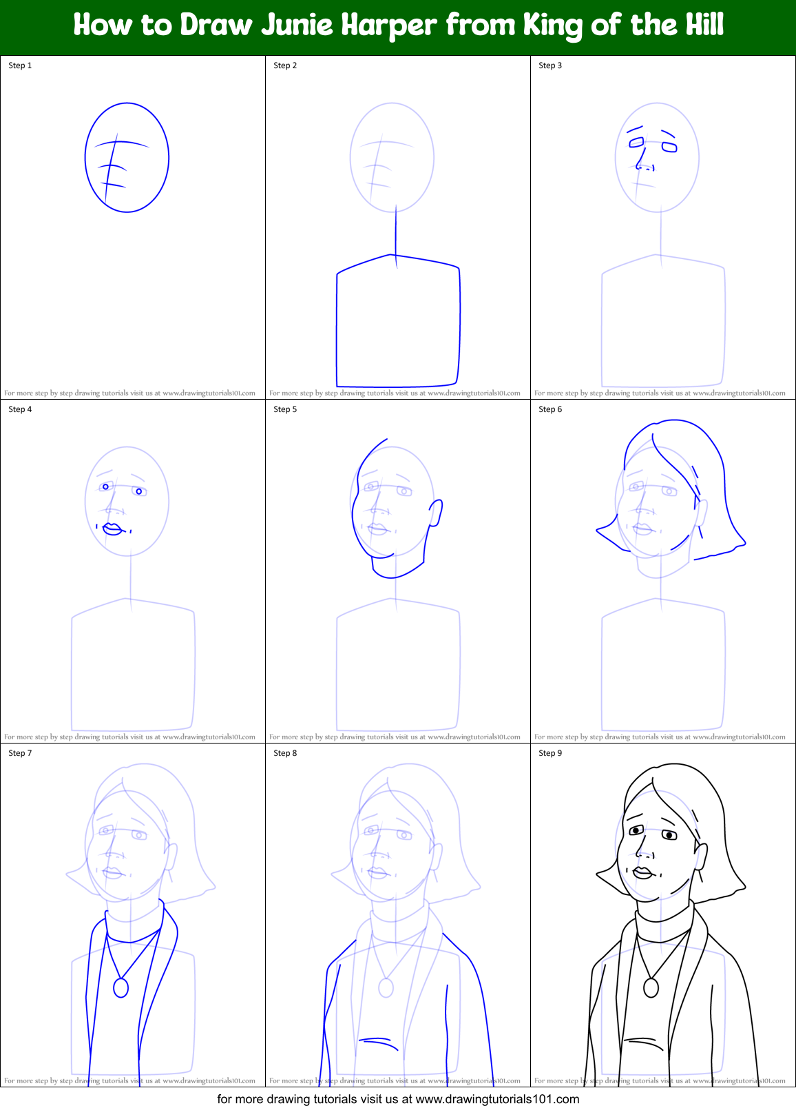 How to Draw Junie Harper from King of the Hill Printable Step by Step