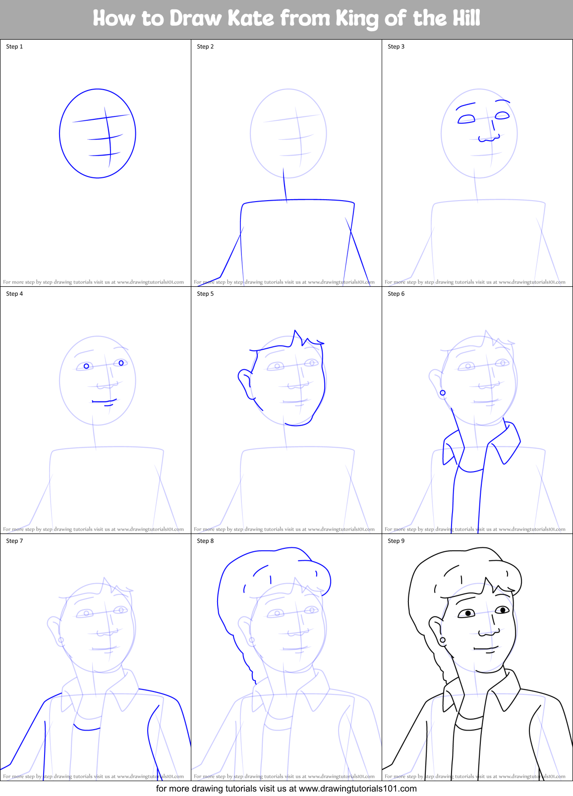 How to Draw Kate from King of the Hill Printable Step by Step