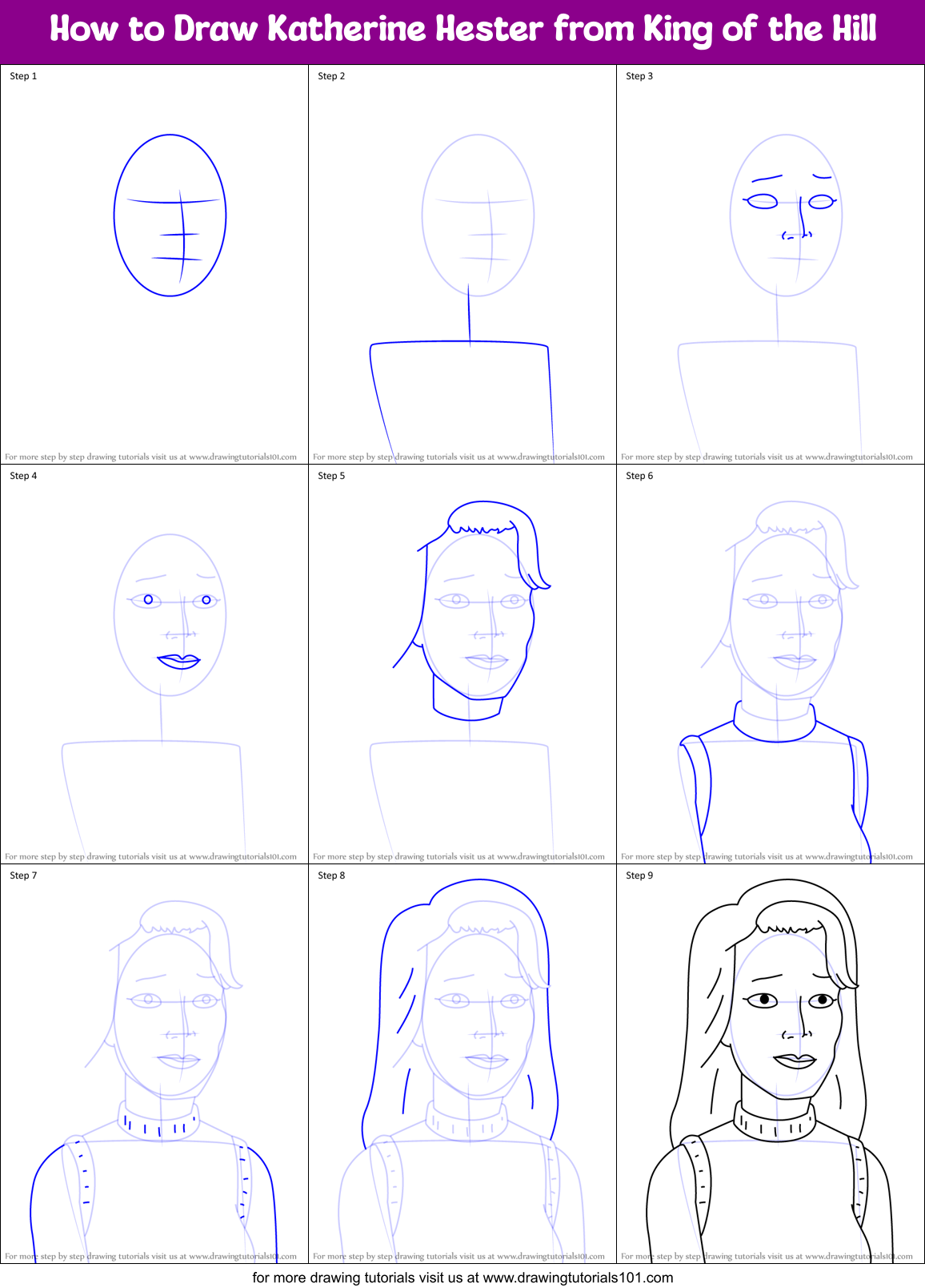 How to Draw Katherine Hester from King of the Hill Printable Step by Step